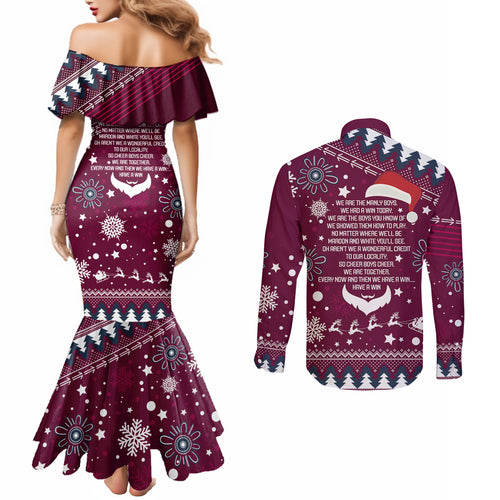 sea-eagles-rugby-couples-matching-mermaid-dress-and-long-sleeve-button-shirt-manly-boys-victory-2023-christmas-vibe