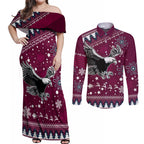 sea-eagles-rugby-couples-matching-off-shoulder-maxi-dress-and-long-sleeve-button-shirt-manly-boys-victory-2023-christmas-vibe