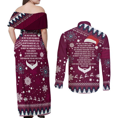 sea-eagles-rugby-couples-matching-off-shoulder-maxi-dress-and-long-sleeve-button-shirt-manly-boys-victory-2023-christmas-vibe
