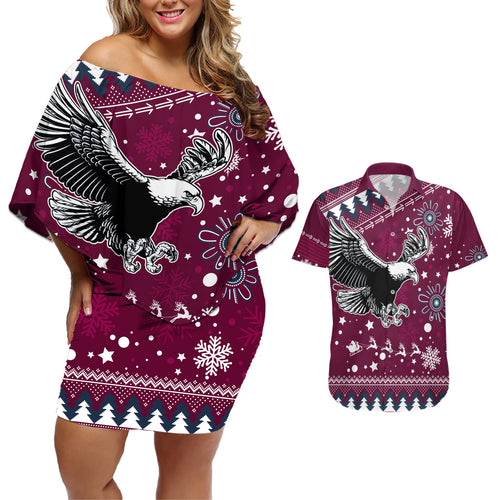 sea-eagles-rugby-couples-matching-off-shoulder-short-dress-and-hawaiian-shirt-manly-boys-victory-2023-christmas-vibe