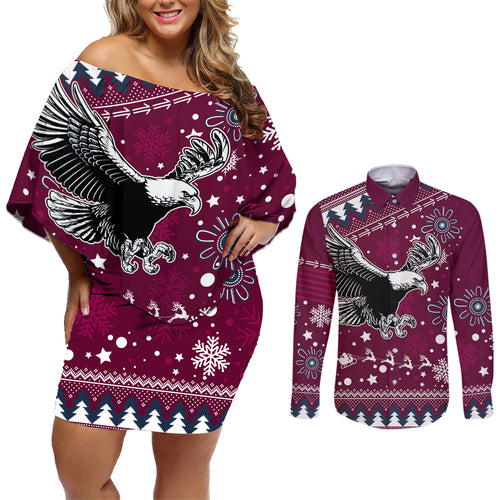 sea-eagles-rugby-couples-matching-off-shoulder-short-dress-and-long-sleeve-button-shirt-manly-boys-victory-2023-christmas-vibe