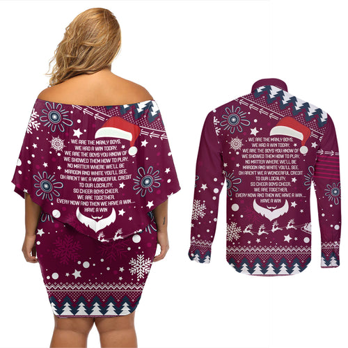 sea-eagles-rugby-couples-matching-off-shoulder-short-dress-and-long-sleeve-button-shirt-manly-boys-victory-2023-christmas-vibe