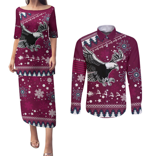 sea-eagles-rugby-couples-matching-puletasi-dress-and-long-sleeve-button-shirt-manly-boys-victory-2023-christmas-vibe