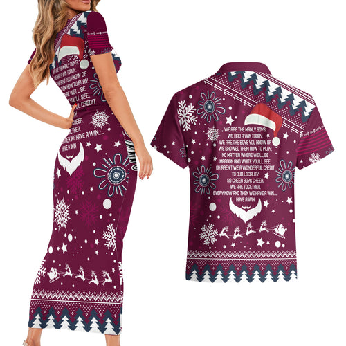 sea-eagles-rugby-couples-matching-short-sleeve-bodycon-dress-and-hawaiian-shirt-manly-boys-victory-2023-christmas-vibe