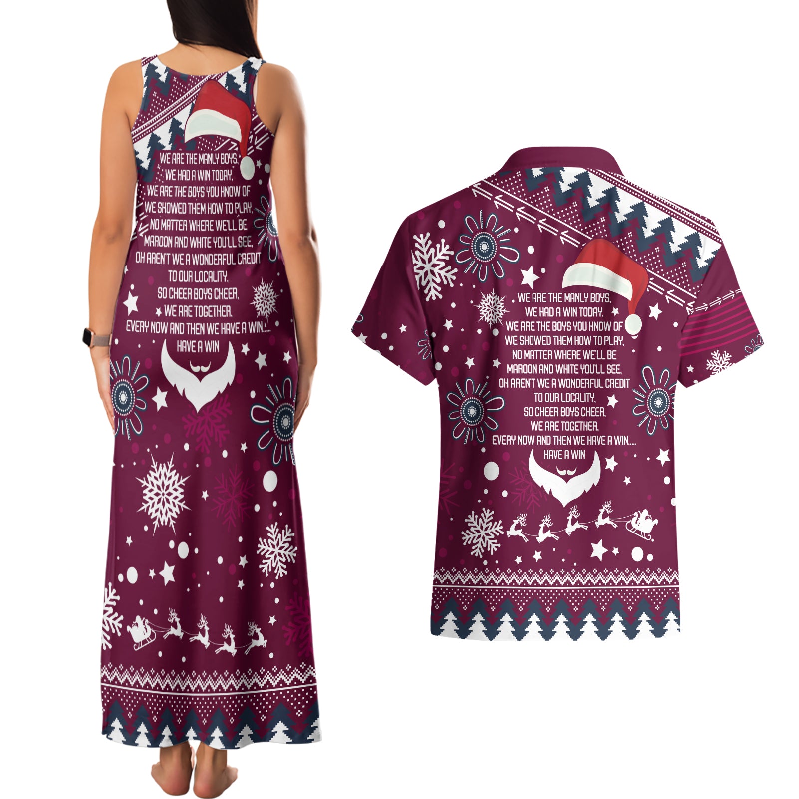 sea-eagles-rugby-couples-matching-tank-maxi-dress-and-hawaiian-shirt-manly-boys-victory-2023-christmas-vibe