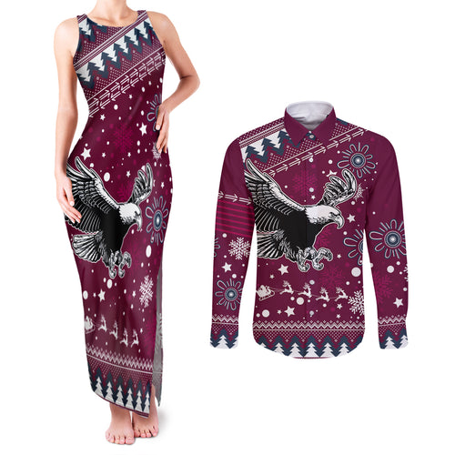 sea-eagles-rugby-couples-matching-tank-maxi-dress-and-long-sleeve-button-shirt-manly-boys-victory-2023-christmas-vibe