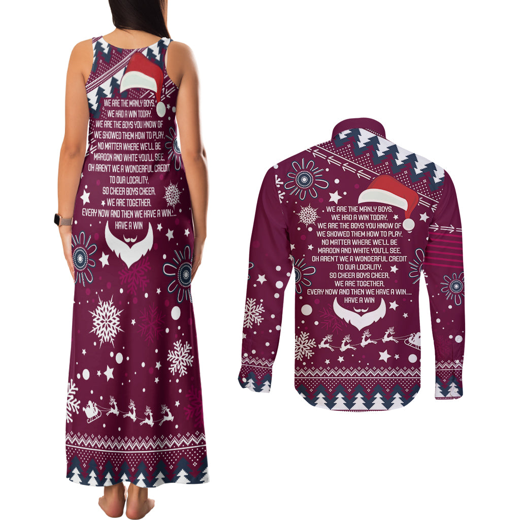 sea-eagles-rugby-couples-matching-tank-maxi-dress-and-long-sleeve-button-shirt-manly-boys-victory-2023-christmas-vibe