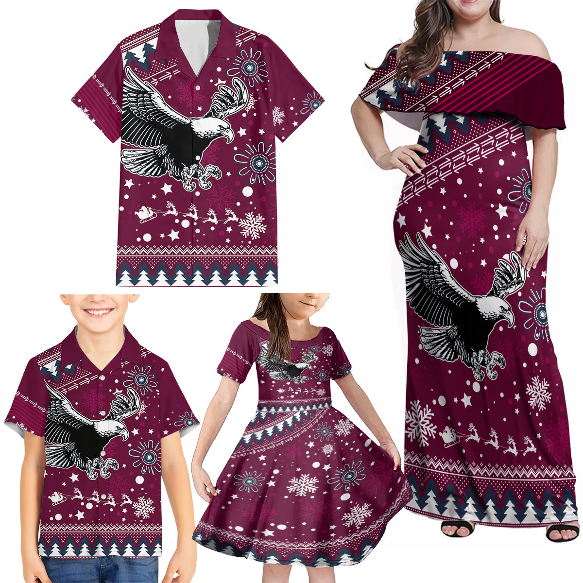 sea-eagles-rugby-family-matching-off-shoulder-maxi-dress-and-hawaiian-shirt-manly-boys-victory-2023-christmas-vibe