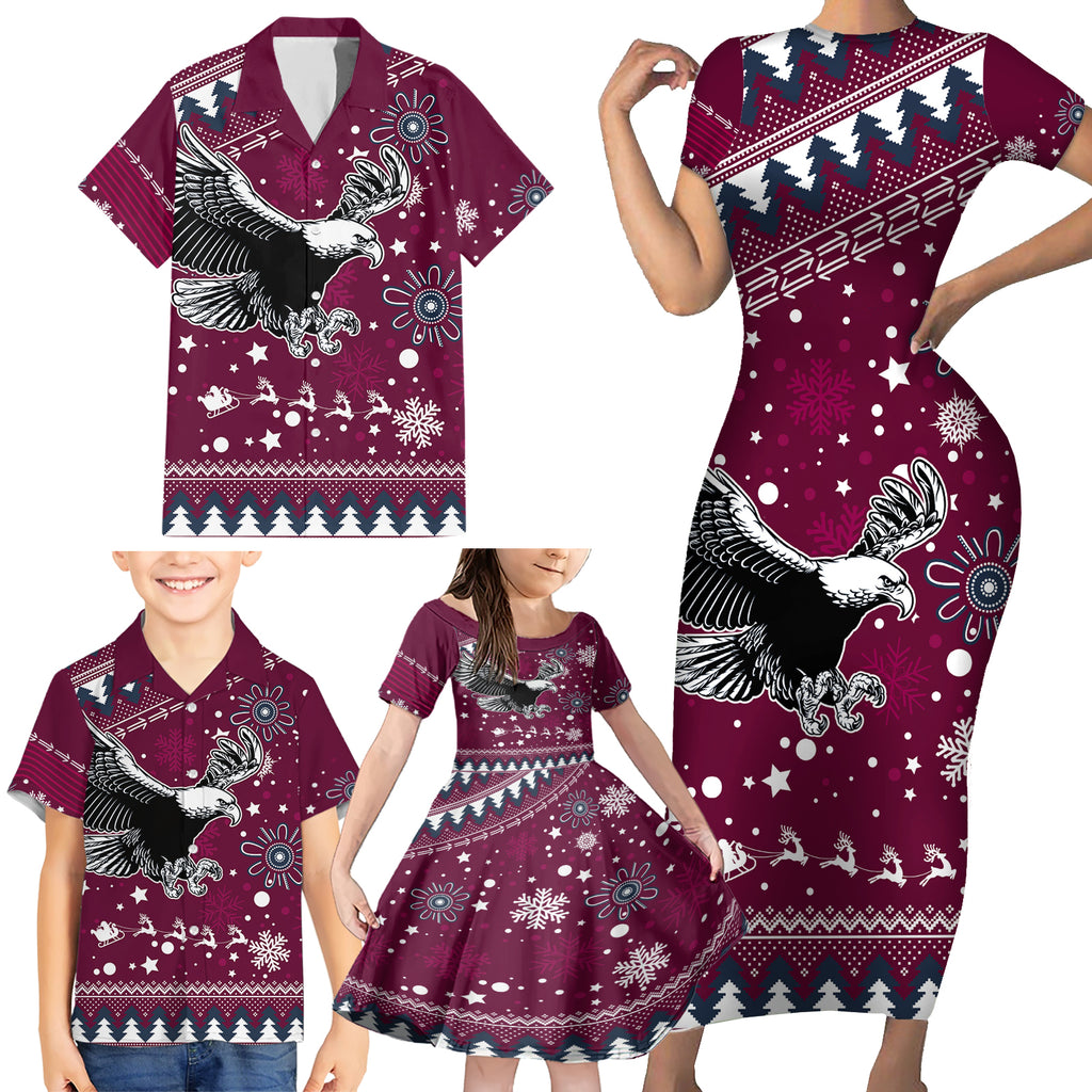 sea-eagles-rugby-family-matching-short-sleeve-bodycon-dress-and-hawaiian-shirt-manly-boys-victory-2023-christmas-vibe