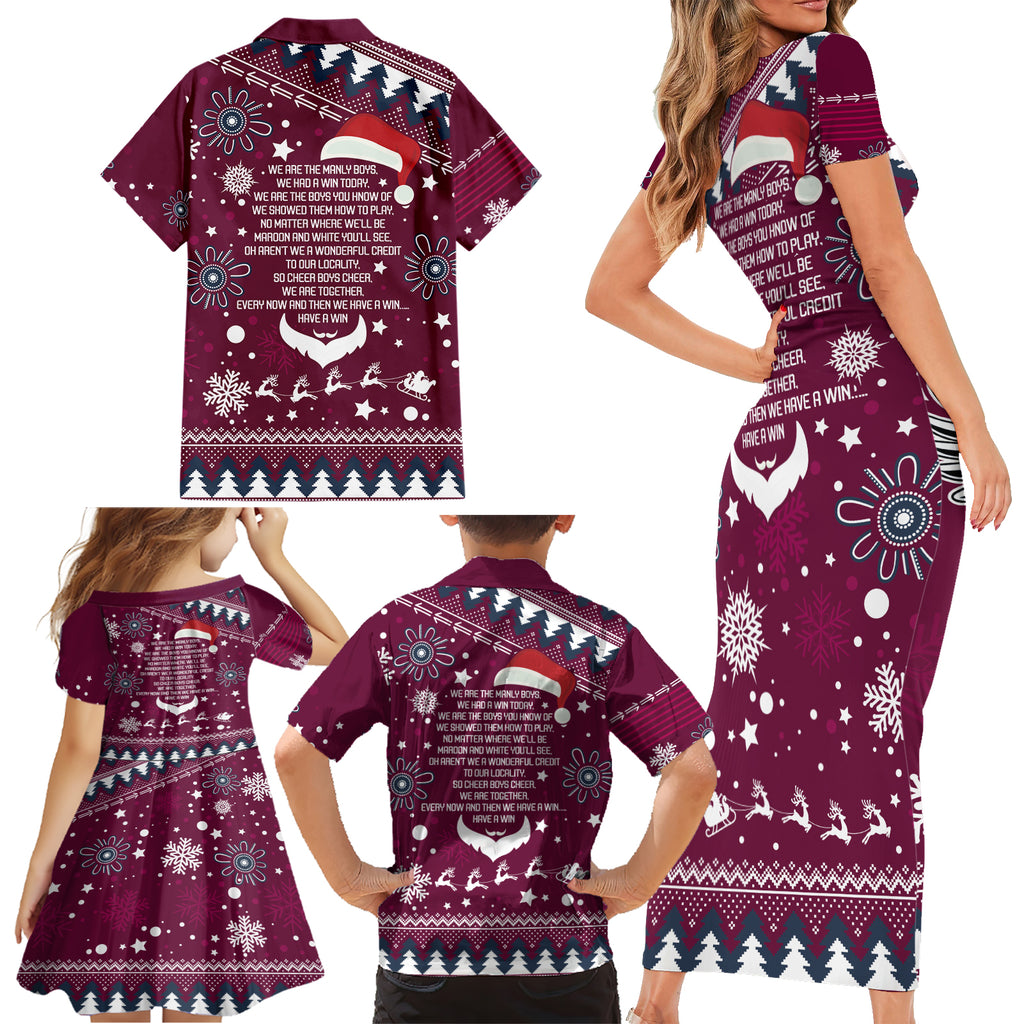 sea-eagles-rugby-family-matching-short-sleeve-bodycon-dress-and-hawaiian-shirt-manly-boys-victory-2023-christmas-vibe