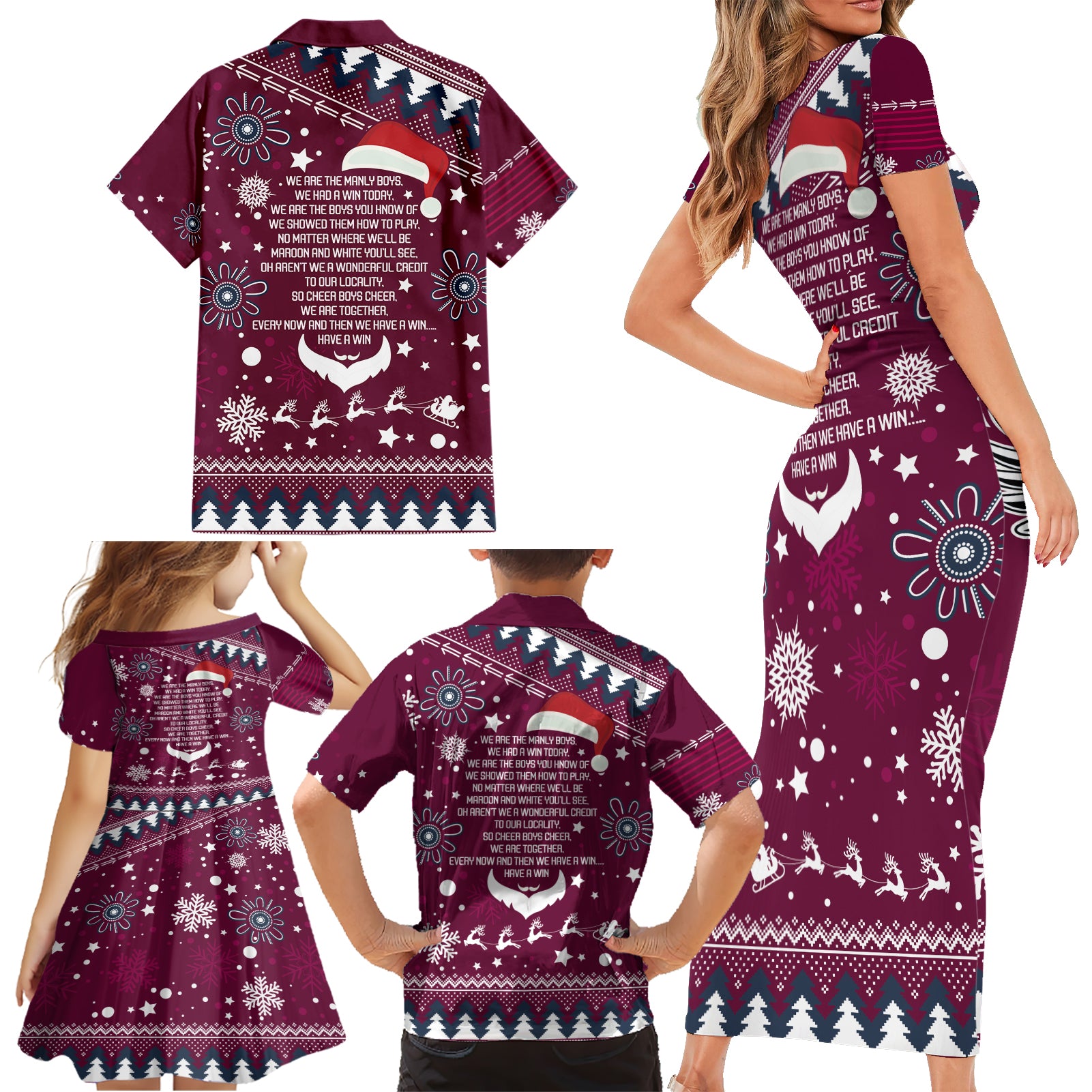 sea-eagles-rugby-family-matching-short-sleeve-bodycon-dress-and-hawaiian-shirt-manly-boys-victory-2023-christmas-vibe