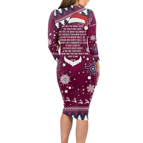 sea-eagles-rugby-long-sleeve-bodycon-dress-manly-boys-victory-2023-christmas-vibe
