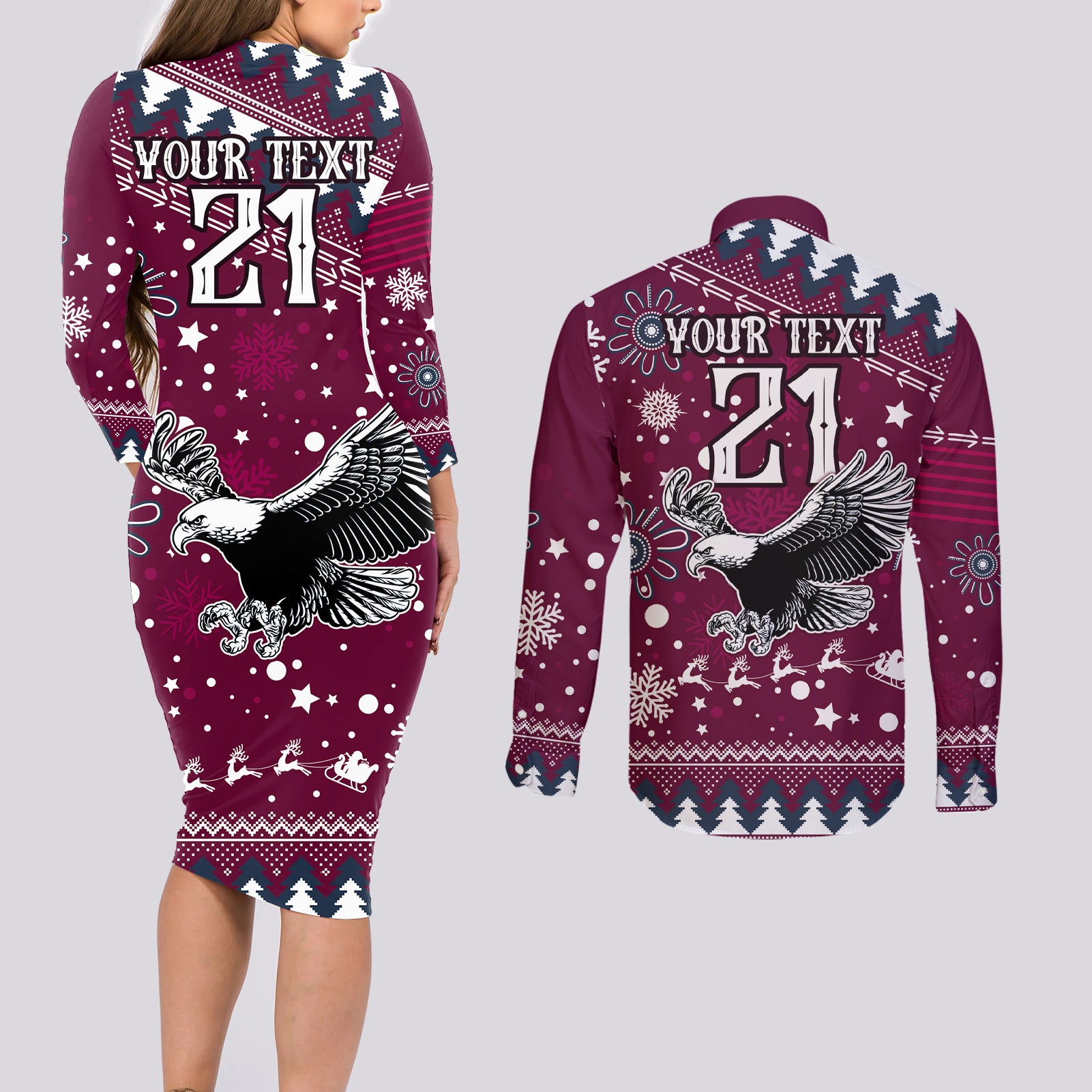 custom-sea-eagles-rugby-couples-matching-long-sleeve-bodycon-dress-and-long-sleeve-button-shirt-manly-boys-victory-2023-christmas-vibe