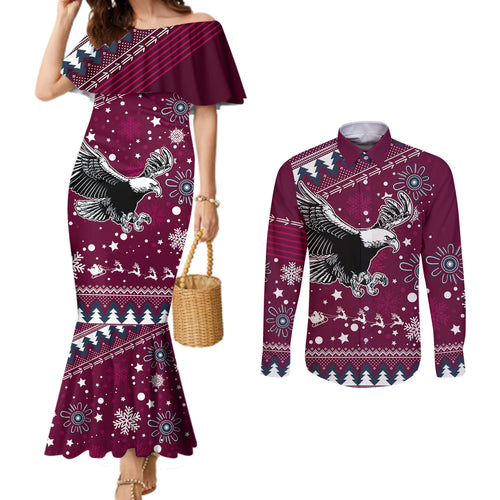 custom-sea-eagles-rugby-couples-matching-mermaid-dress-and-long-sleeve-button-shirt-manly-boys-victory-2023-christmas-vibe