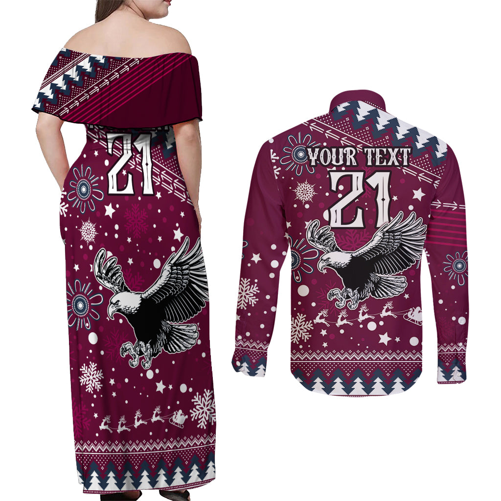 custom-sea-eagles-rugby-couples-matching-off-shoulder-maxi-dress-and-long-sleeve-button-shirt-manly-boys-victory-2023-christmas-vibe