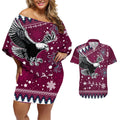 custom-sea-eagles-rugby-couples-matching-off-shoulder-short-dress-and-hawaiian-shirt-manly-boys-victory-2023-christmas-vibe