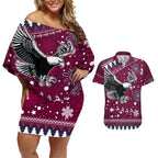 custom-sea-eagles-rugby-couples-matching-off-shoulder-short-dress-and-hawaiian-shirt-manly-boys-victory-2023-christmas-vibe