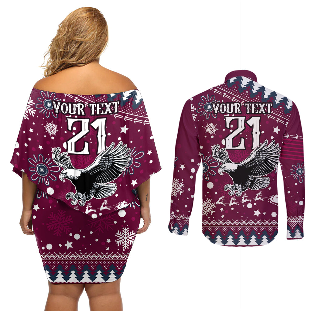 custom-sea-eagles-rugby-couples-matching-off-shoulder-short-dress-and-long-sleeve-button-shirt-manly-boys-victory-2023-christmas-vibe