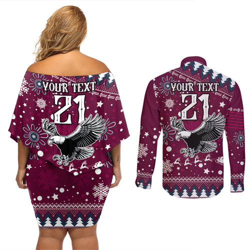 custom-sea-eagles-rugby-couples-matching-off-shoulder-short-dress-and-long-sleeve-button-shirt-manly-boys-victory-2023-christmas-vibe