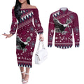 custom-sea-eagles-rugby-couples-matching-off-the-shoulder-long-sleeve-dress-and-long-sleeve-button-shirt-manly-boys-victory-2023-christmas-vibe
