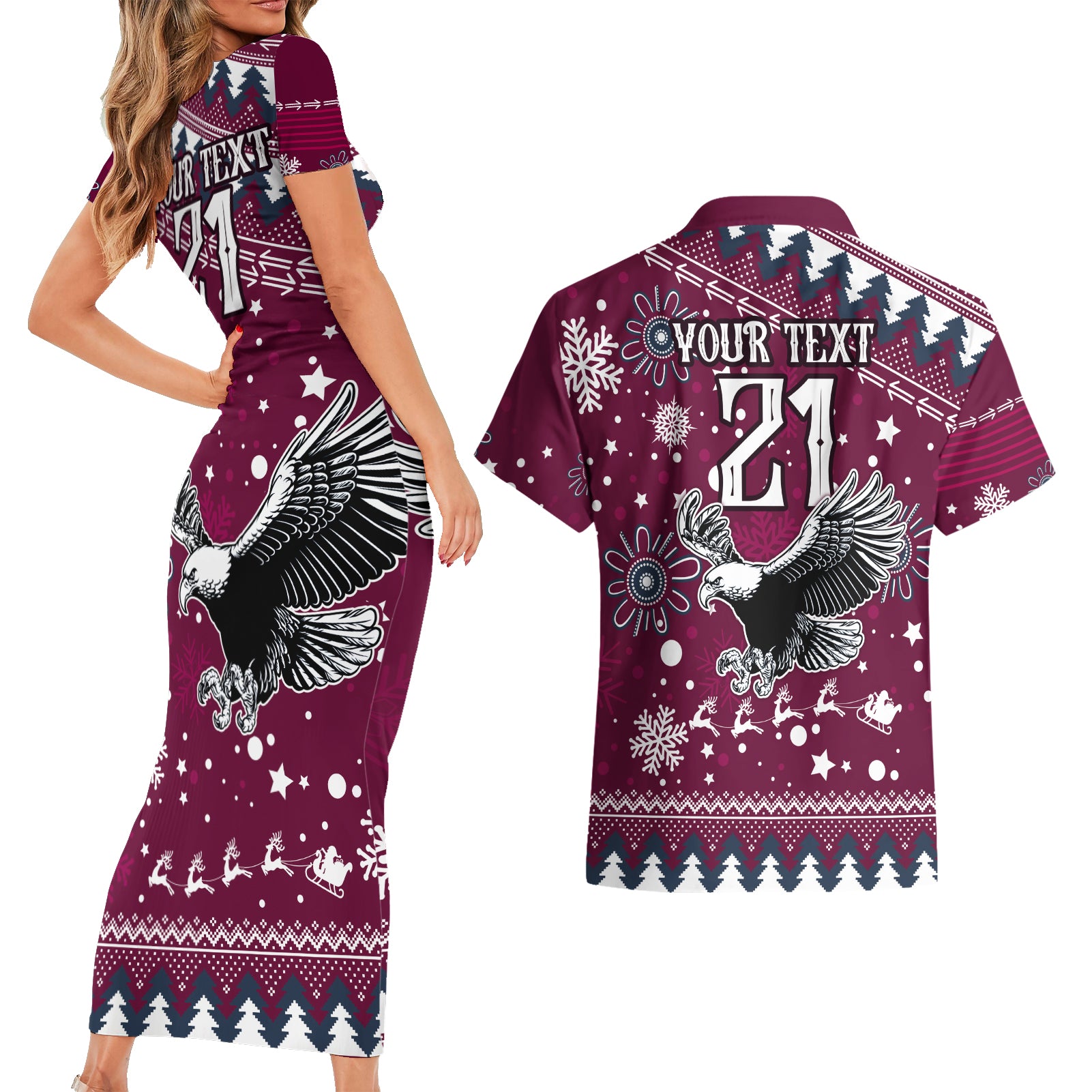 custom-sea-eagles-rugby-couples-matching-short-sleeve-bodycon-dress-and-hawaiian-shirt-manly-boys-victory-2023-christmas-vibe