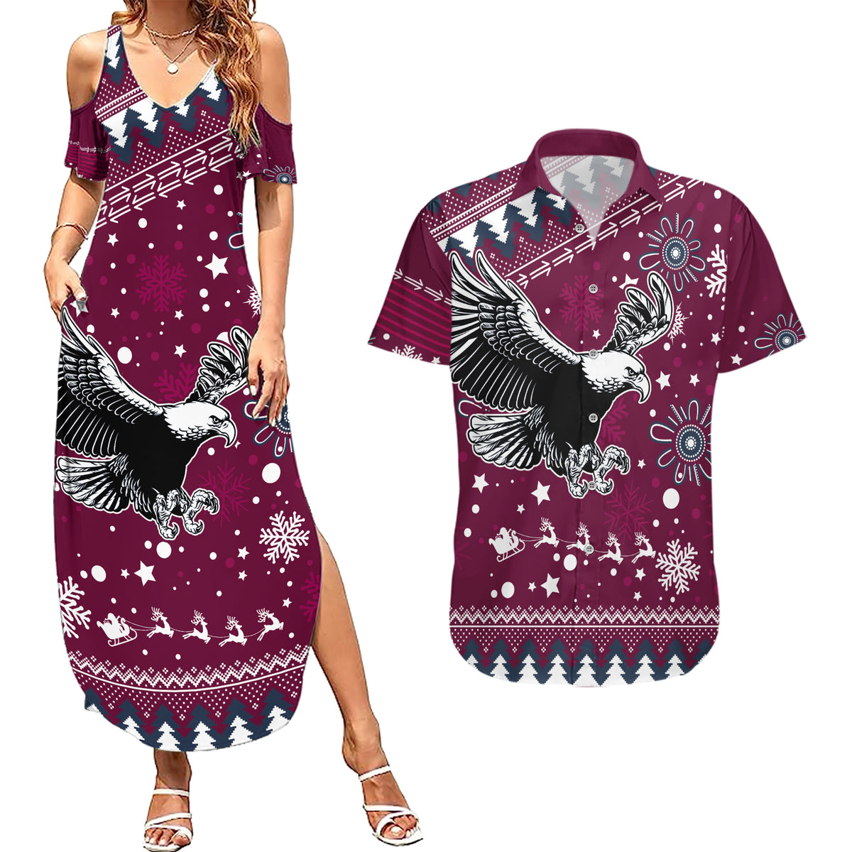 custom-sea-eagles-rugby-couples-matching-summer-maxi-dress-and-hawaiian-shirt-manly-boys-victory-2023-christmas-vibe