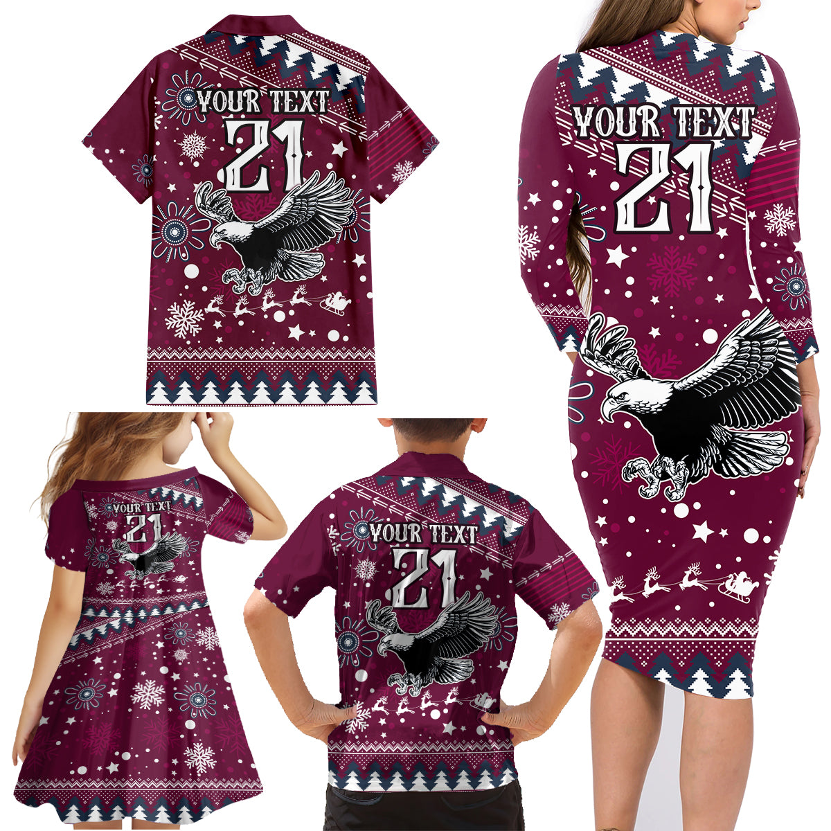 custom-sea-eagles-rugby-family-matching-long-sleeve-bodycon-dress-and-hawaiian-shirt-manly-boys-victory-2023-christmas-vibe