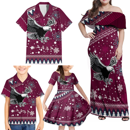 custom-sea-eagles-rugby-family-matching-off-shoulder-maxi-dress-and-hawaiian-shirt-manly-boys-victory-2023-christmas-vibe