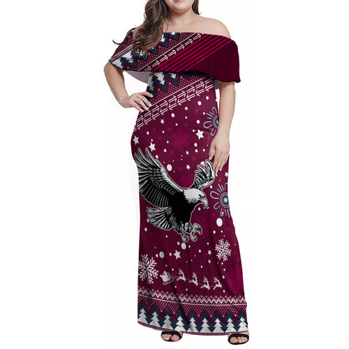 custom-sea-eagles-rugby-family-matching-off-shoulder-maxi-dress-and-hawaiian-shirt-manly-boys-victory-2023-christmas-vibe