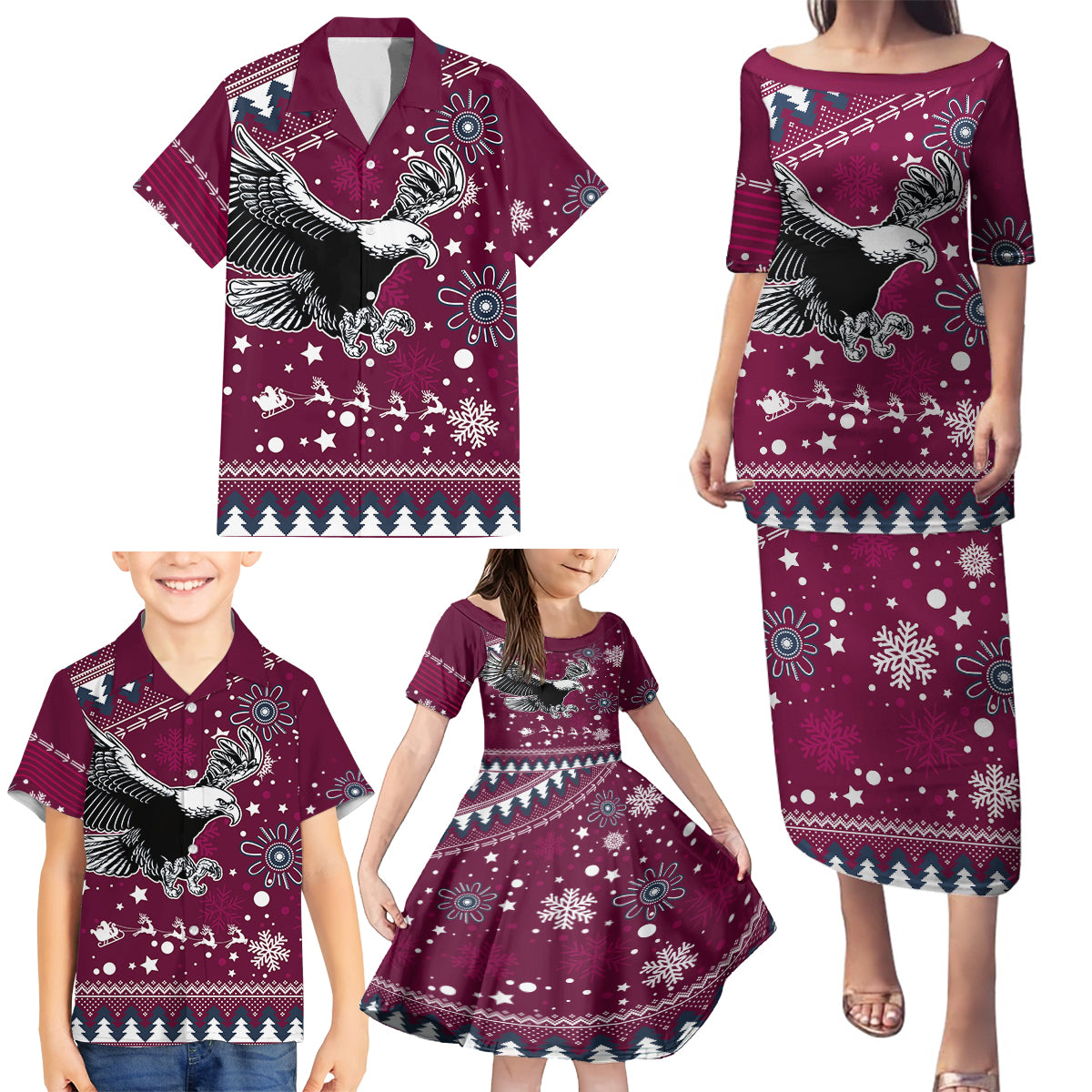 custom-sea-eagles-rugby-family-matching-puletasi-dress-and-hawaiian-shirt-manly-boys-victory-2023-christmas-vibe