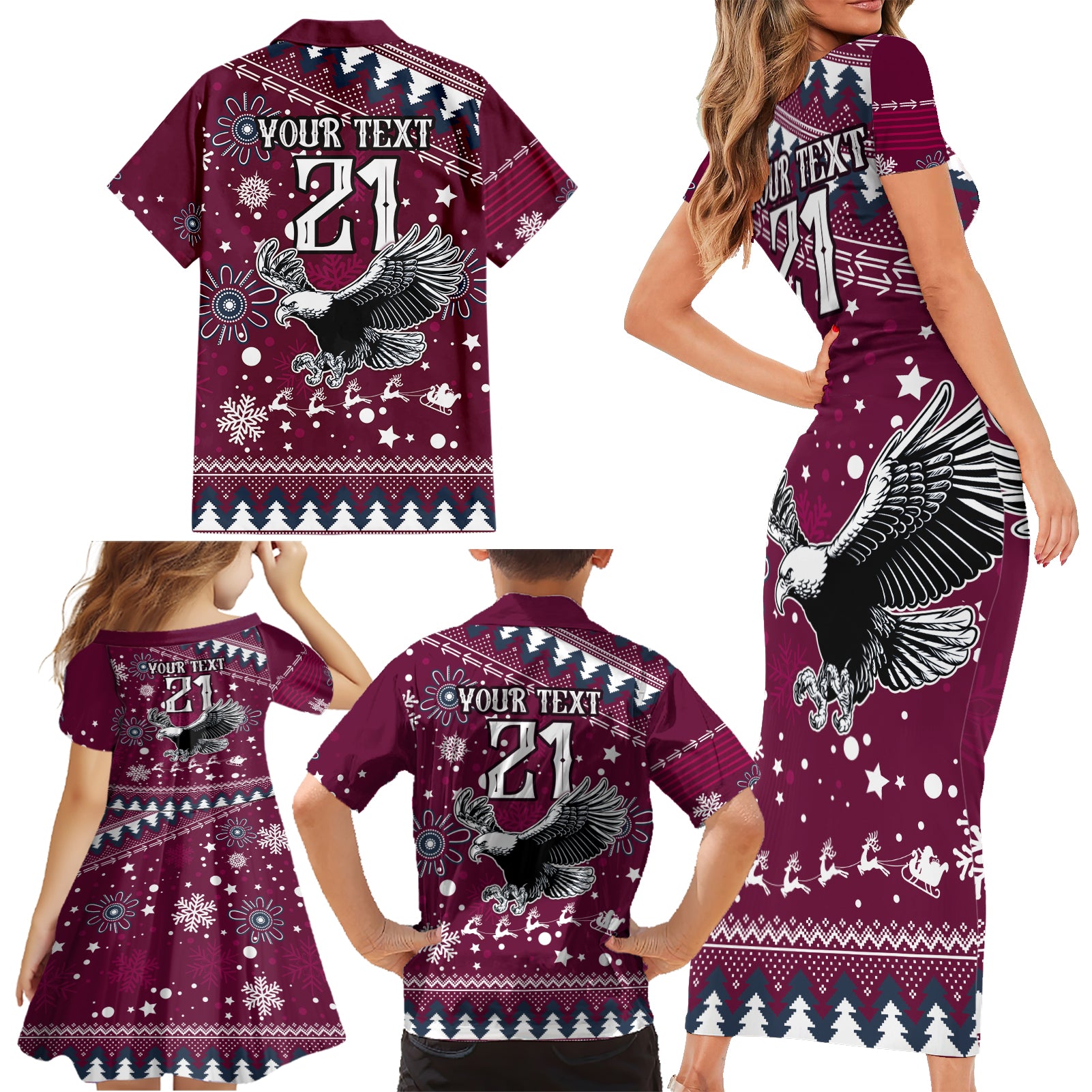 custom-sea-eagles-rugby-family-matching-short-sleeve-bodycon-dress-and-hawaiian-shirt-manly-boys-victory-2023-christmas-vibe