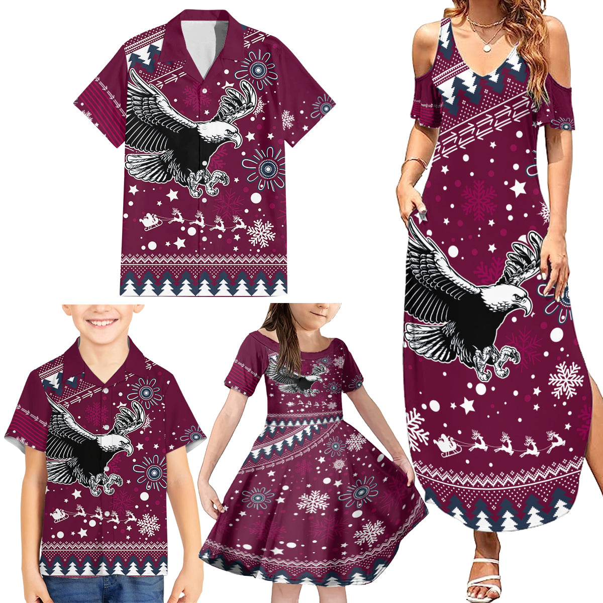 custom-sea-eagles-rugby-family-matching-summer-maxi-dress-and-hawaiian-shirt-manly-boys-victory-2023-christmas-vibe