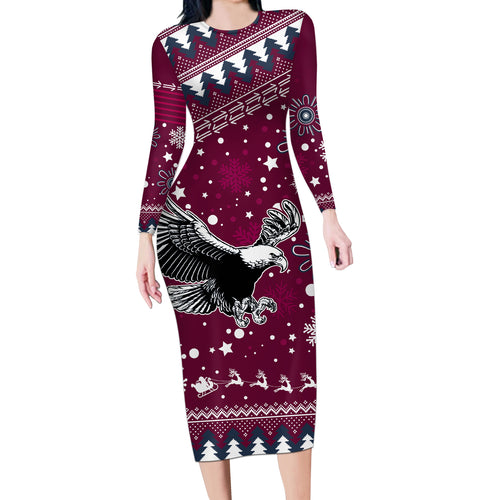 custom-sea-eagles-rugby-long-sleeve-bodycon-dress-manly-boys-victory-2023-christmas-vibe