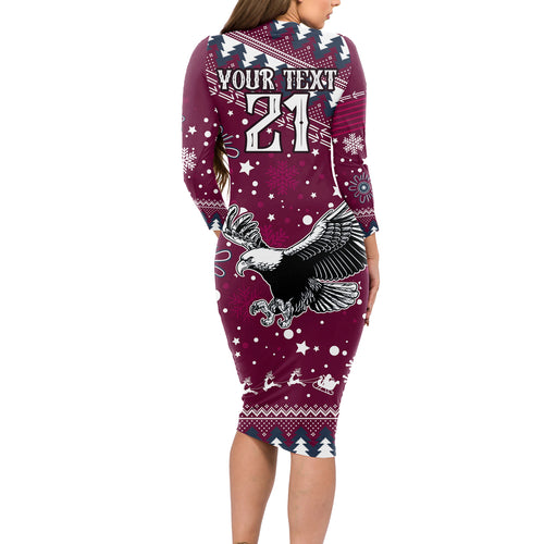 custom-sea-eagles-rugby-long-sleeve-bodycon-dress-manly-boys-victory-2023-christmas-vibe