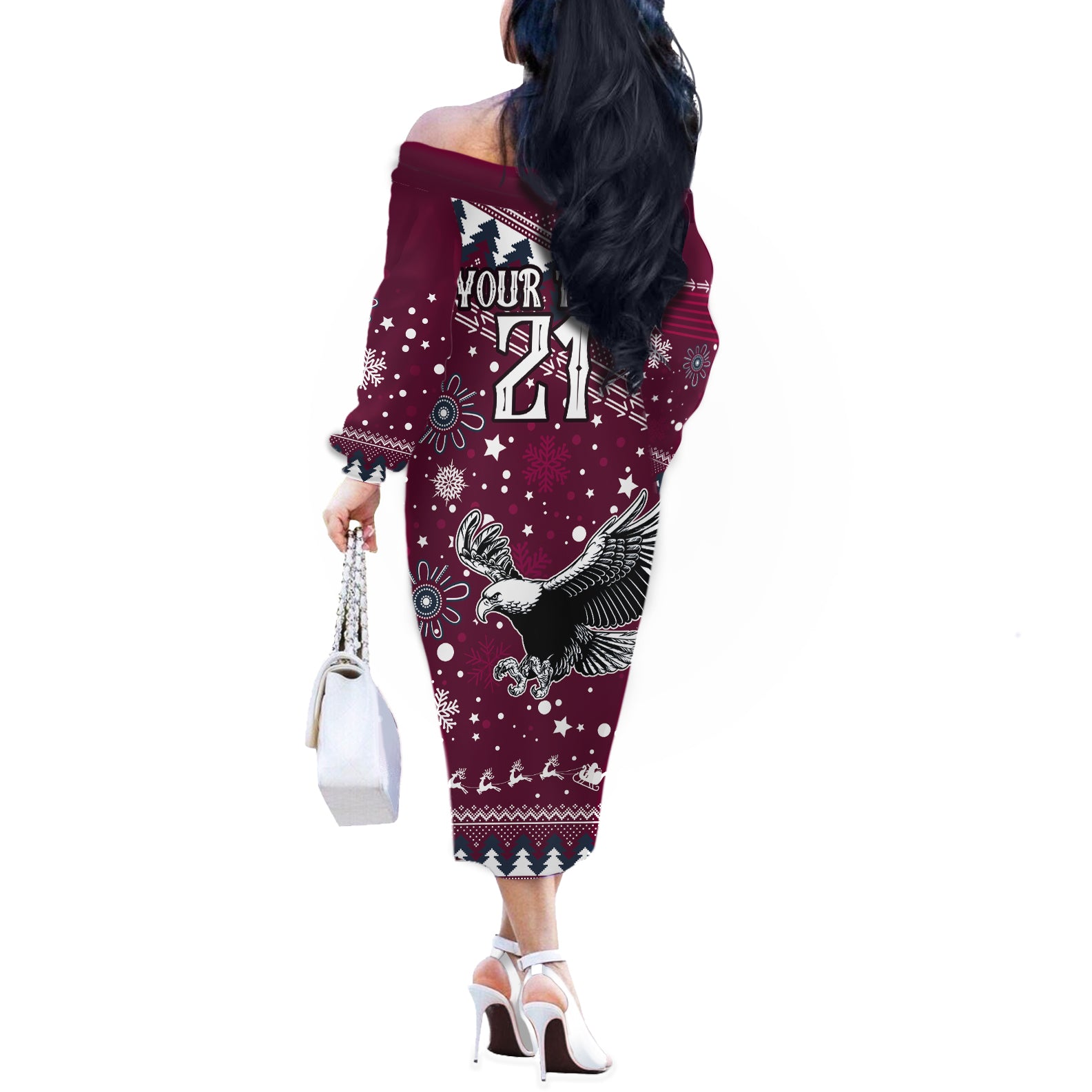 custom-sea-eagles-rugby-off-the-shoulder-long-sleeve-dress-manly-boys-victory-2023-christmas-vibe
