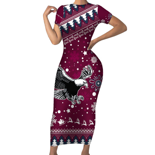 custom-sea-eagles-rugby-short-sleeve-bodycon-dress-manly-boys-victory-2023-christmas-vibe