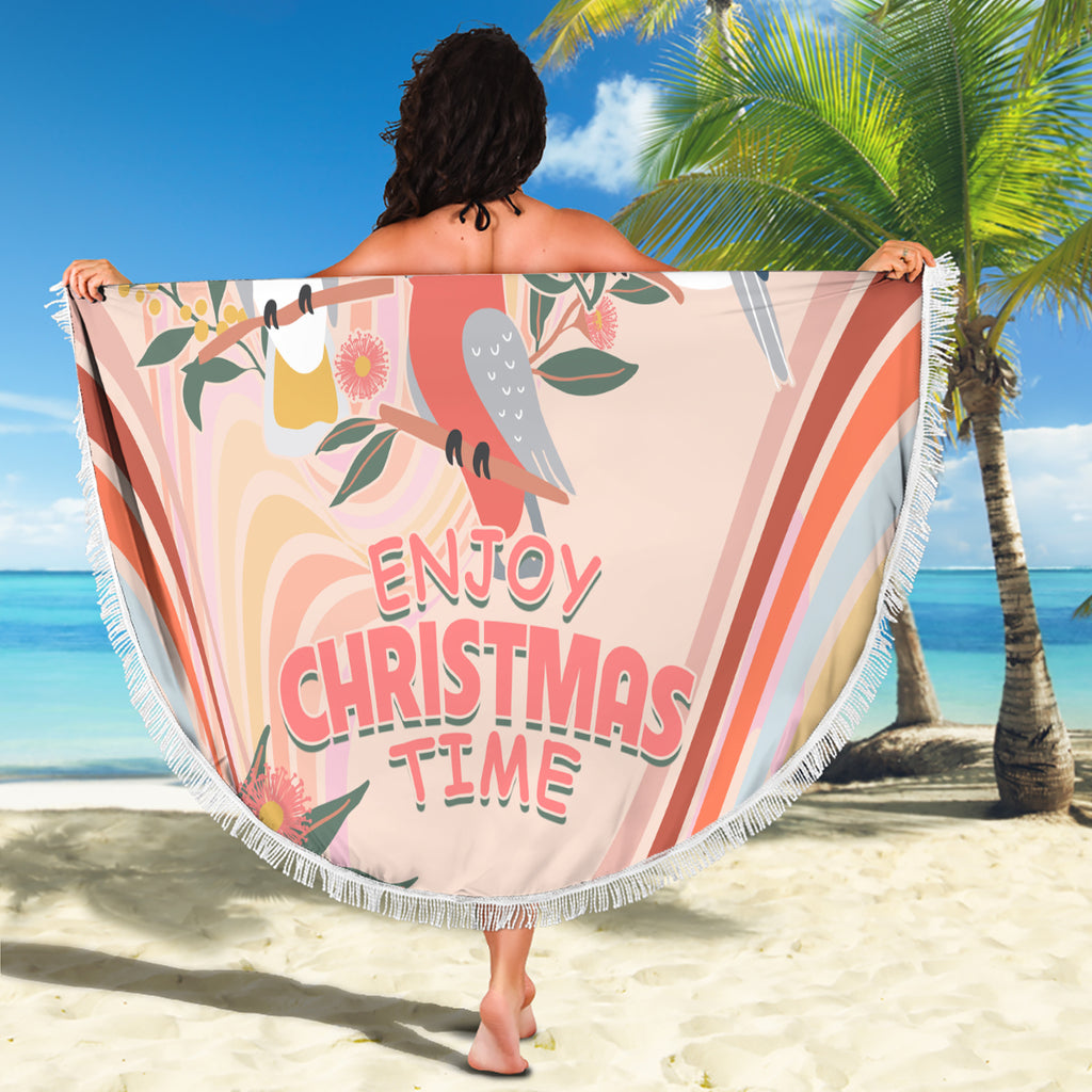 australia-hippie-christmas-beach-blanket-cockatoo-kookaburra-with-wattle-pink-peach-style