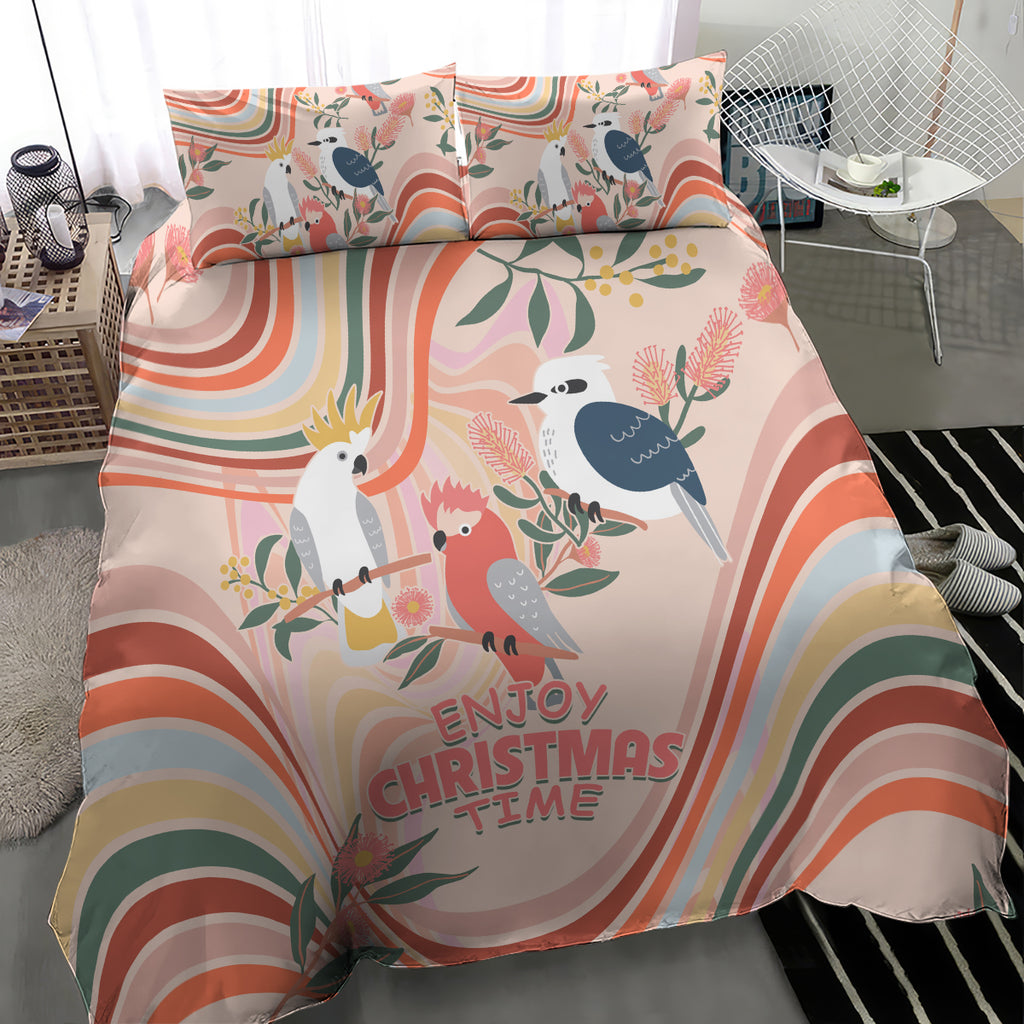 australia-hippie-christmas-bedding-set-cockatoo-kookaburra-with-wattle-pink-peach-style