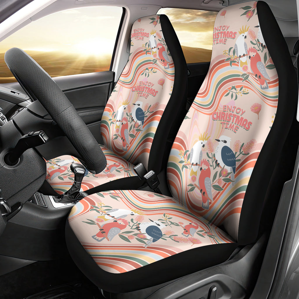 australia-hippie-christmas-car-seat-cover-cockatoo-kookaburra-with-wattle-pink-peach-style