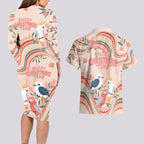 australia-hippie-christmas-couples-matching-long-sleeve-bodycon-dress-and-hawaiian-shirt-cockatoo-kookaburra-with-wattle-pink-peach-style