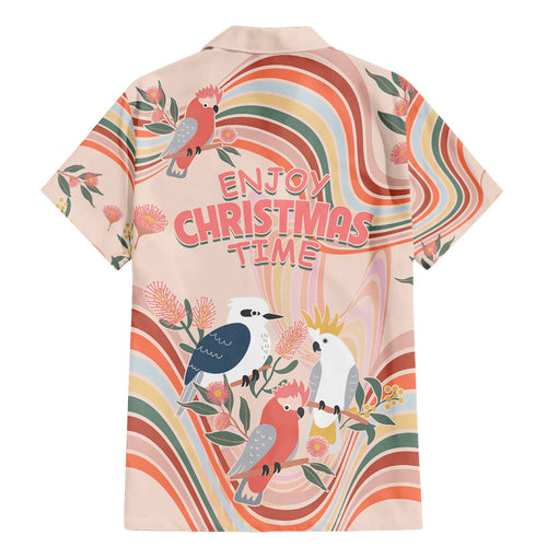 australia-hippie-christmas-family-matching-mermaid-dress-and-hawaiian-shirt-cockatoo-kookaburra-with-wattle-pink-peach-style