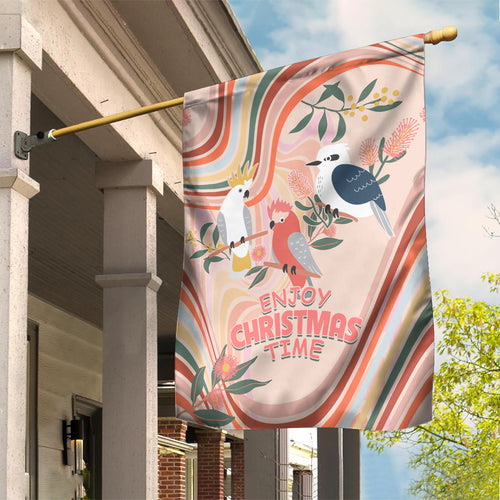 australia-hippie-christmas-garden-flag-cockatoo-kookaburra-with-wattle-pink-peach-style