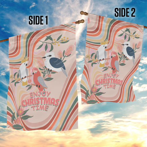 australia-hippie-christmas-garden-flag-cockatoo-kookaburra-with-wattle-pink-peach-style