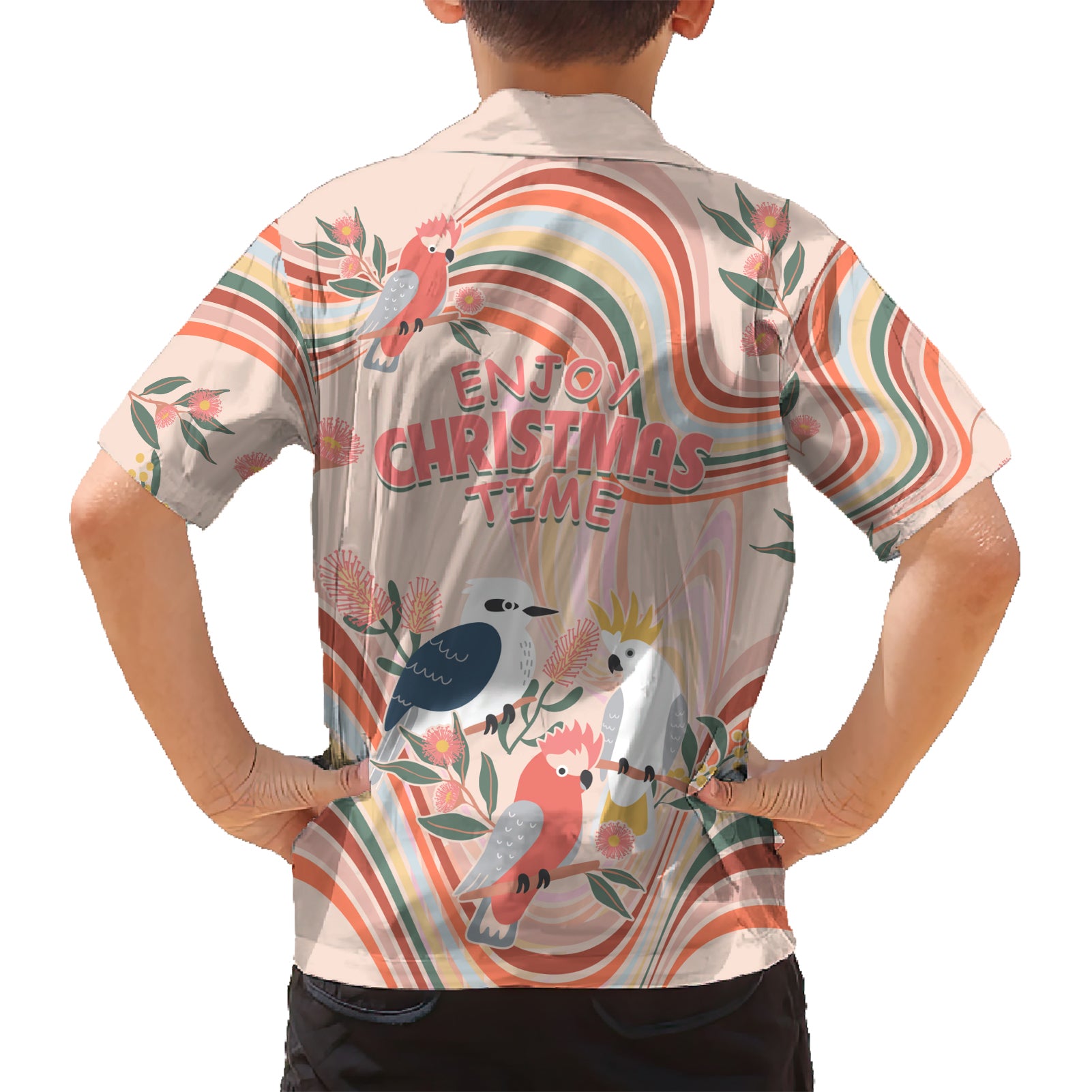 australia-hippie-christmas-hawaiian-shirt-cockatoo-kookaburra-with-wattle-pink-peach-style