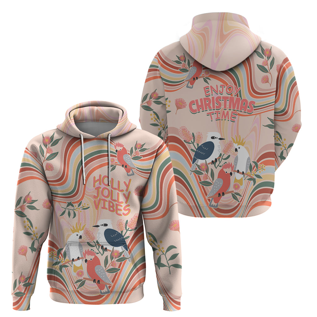 australia-hippie-christmas-hoodie-cockatoo-kookaburra-with-wattle-pink-peach-style