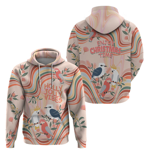 australia-hippie-christmas-hoodie-cockatoo-kookaburra-with-wattle-pink-peach-style