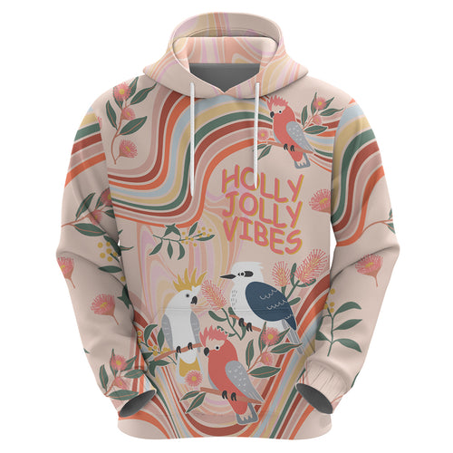 australia-hippie-christmas-hoodie-cockatoo-kookaburra-with-wattle-pink-peach-style