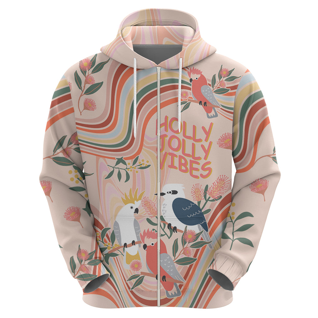 australia-hippie-christmas-hoodie-cockatoo-kookaburra-with-wattle-pink-peach-style
