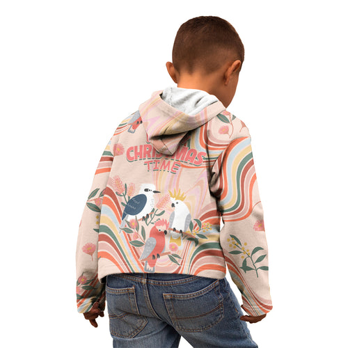 australia-hippie-christmas-kid-hoodie-cockatoo-kookaburra-with-wattle-pink-peach-style