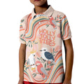 australia-hippie-christmas-kid-polo-shirt-cockatoo-kookaburra-with-wattle-pink-peach-style